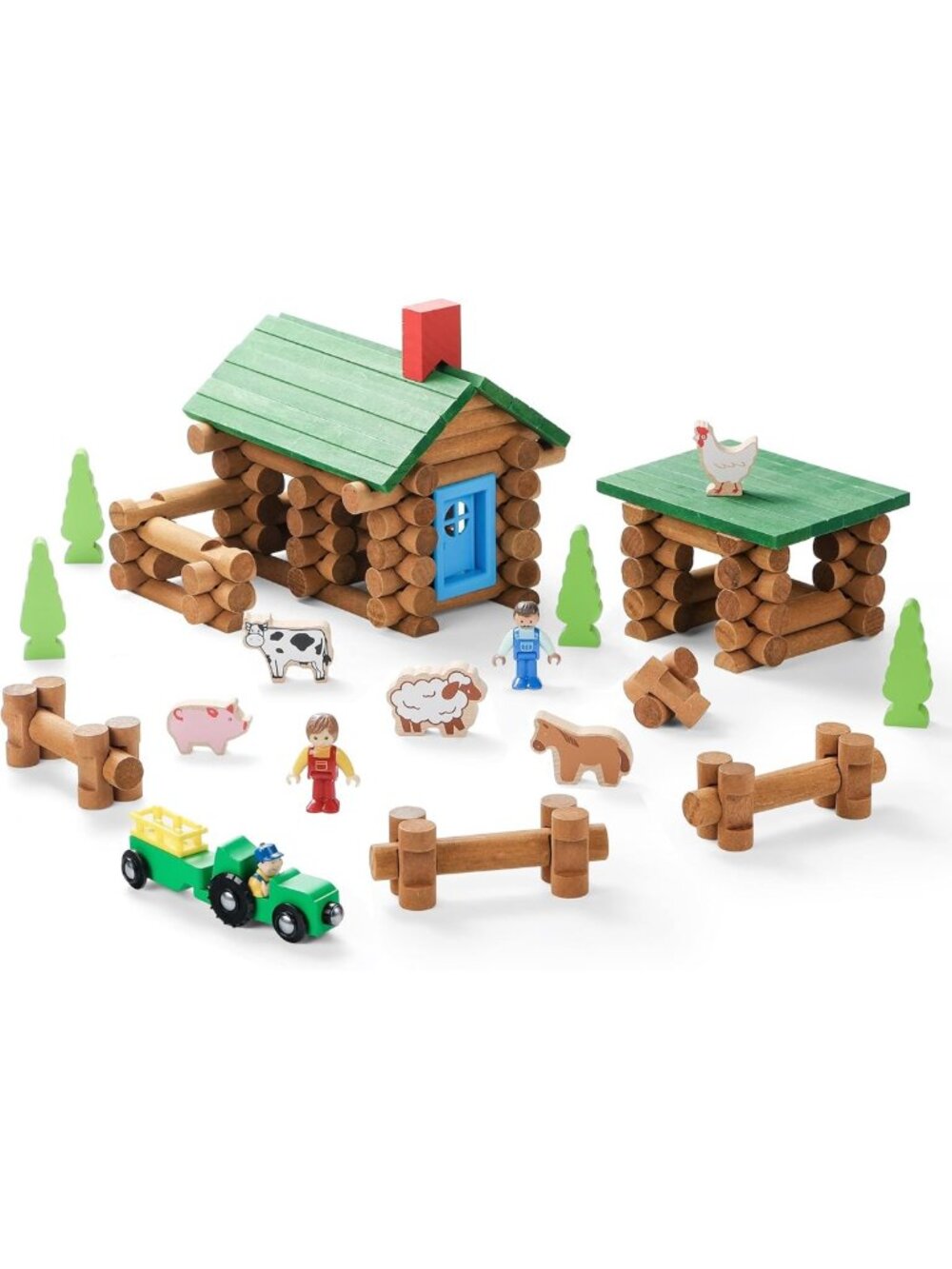 Wooden Log Cabin Building Set for Toddlers - 122 PCS STEM Construction Toy, 3
